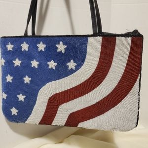 American FLAG Seed Beaded Purse Handbag